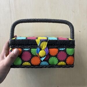 Multi-Color Fabric Sewing Box Portable Craft Organizer Handled Sewing Basket